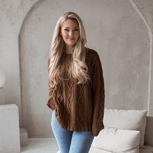 Pull tressé en laine mérinos fait main - Pull en tricot pour femmes