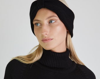 Knit Merino Wool Headband: Natural White Winter Turban