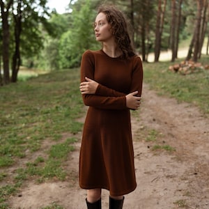 Knit Wool Dress Feminine Sweater Dress Brown Natural Tunic Winter Sweater Dress Knitted Dress Handmade Dresses A line Dress Etsy