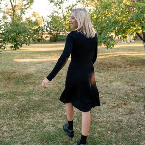 Merino wool dress for women, Feminine sweater dress, Knee length body frock,  High waist knitted tunic, Knit wool dress