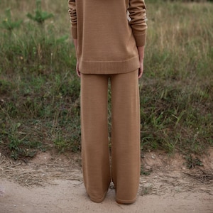 Merino Wool Knit Pants: Women&#39;s Wide Leg Loungewear