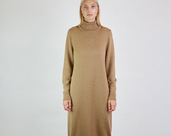 Merino Wolle Strick Pullover Kleid: Lange Rollkragen Tunika