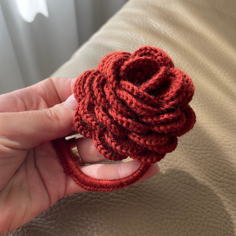 Hand Crocheted Merino Wool Flower Scrunchie 1