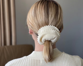 Knitted hair scrunchie, Hair accessory, Minimalist elastic tie, Hair accessories for women, Hand knitted scrunchie, Crochet scrunchie