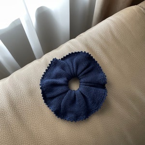 Handmade Merino Wool Knit Scrunchie: Crochet Edge Hair Tie