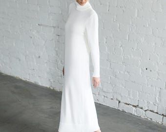 Merinowolle Tunika Kleid stricken: Longline Rollkragen Pullover