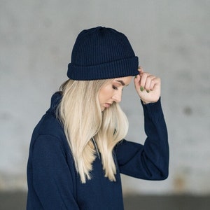 Chapéu unissex de lã merino, gorro de lã Merino, chapéu de inverno quente de camada dupla, gorro de pescador de lã Merino, chapéu Docker, chapéu unissex de inverno
