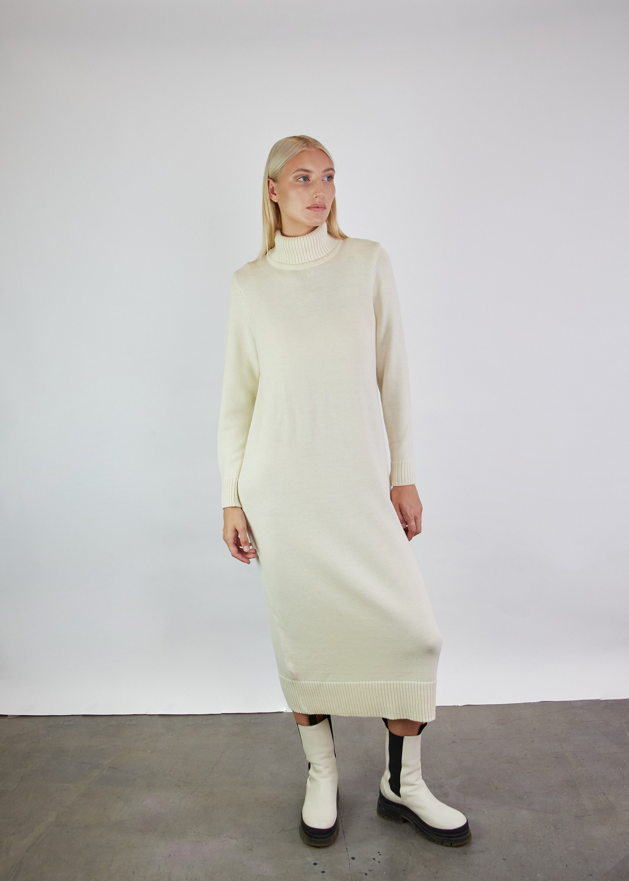 Knit Long Wool Dress White Wool Longline Tunic Knitted - Etsy