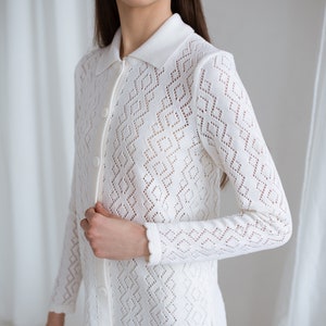 knitted merino wool white lace suit for formal, office or restaurant look. Handmade in Lithuania.