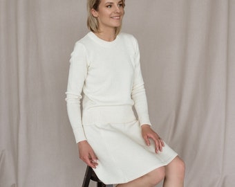 Handmade Merino Wool Knit Skirt – A-Line Elastic Waist  Skirt for Women