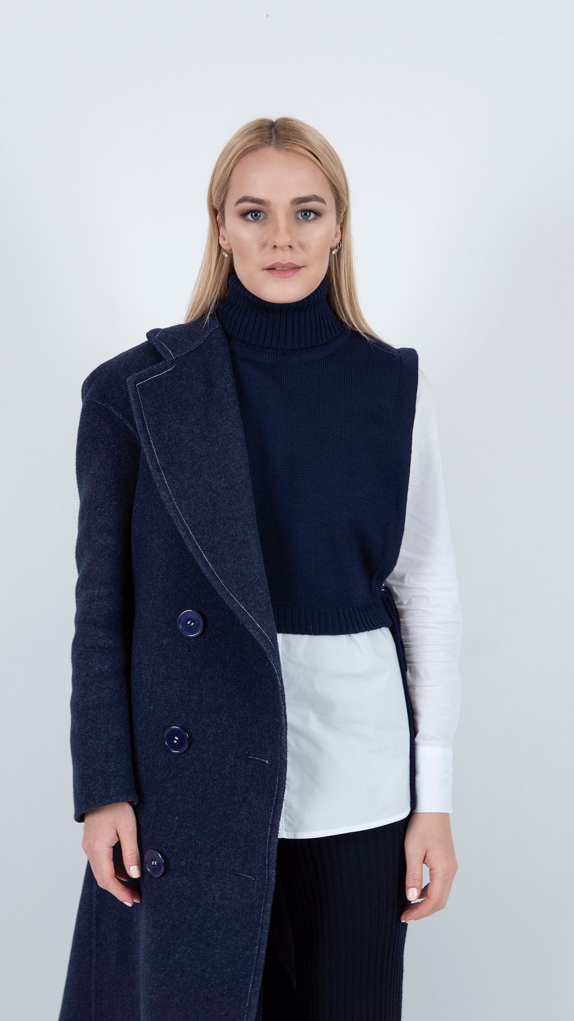 Rollneck Merino Wool Collar Vest Knit Wool Vest Wool Vest Etsy