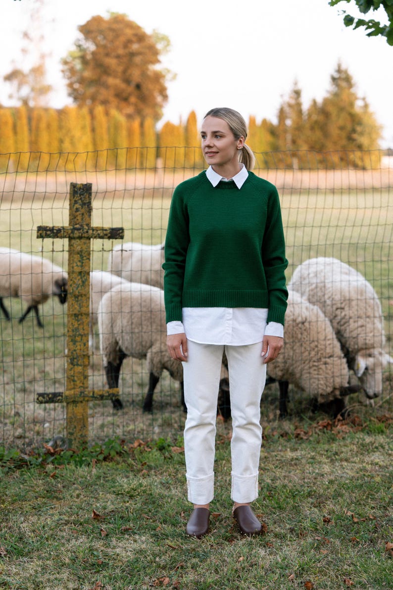 Handgjord merinoulltröja: Grå stickad rund hals bild 5