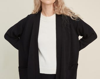 100% Merino Wool Open-Front Cardigan, Soft Knitwear with Pockets (Made to Order)