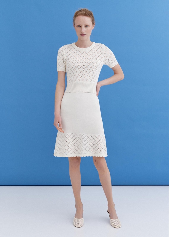Handmade Knitted Cotton Lace Dress: Elegant Wedding Guest or Christening