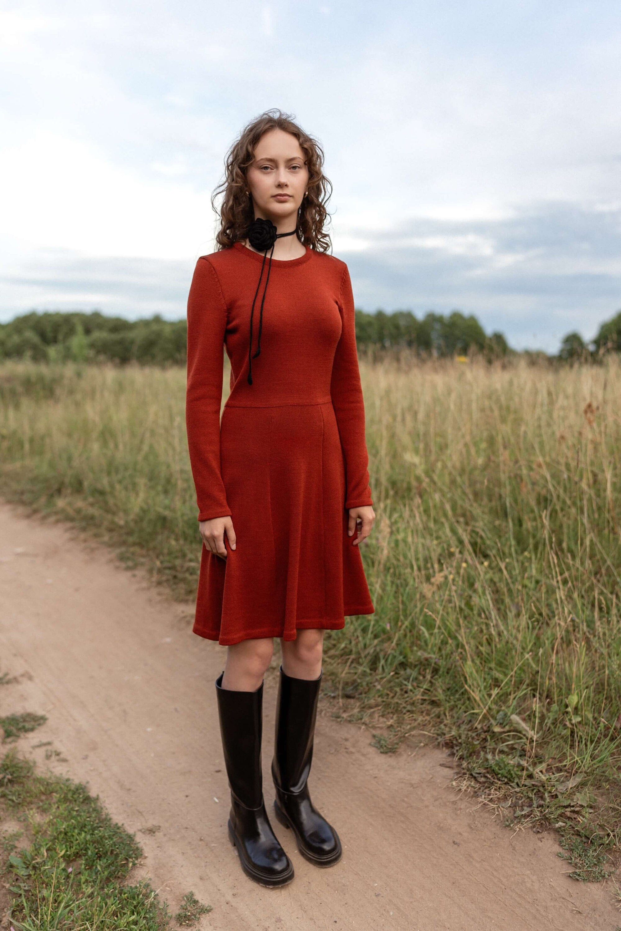 Merino Wool Knitted Sweater Dress: Minimal A-line Dress for Women