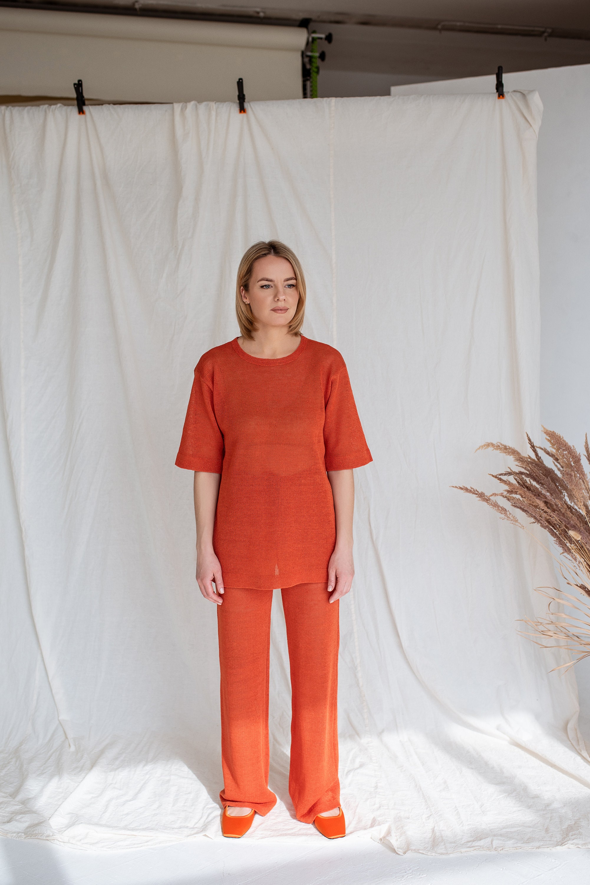 Minimalist Co-ord Linen Knit Set for Women, Monochromatic