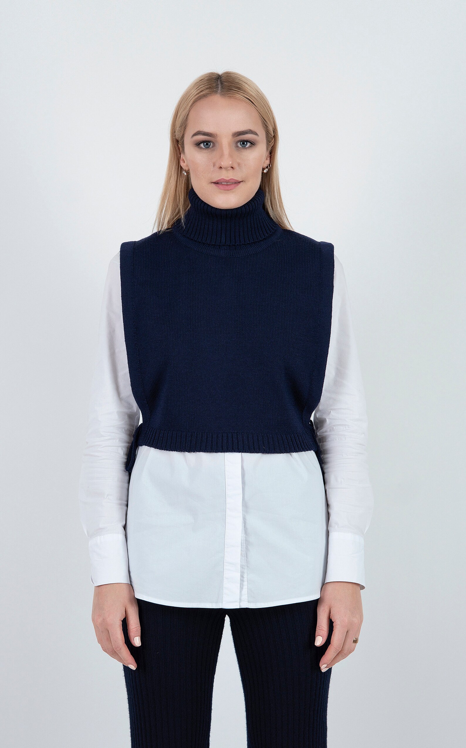 Rollneck Merino Wool Collar Vest Knit Wool Vest Wool Vest Etsy