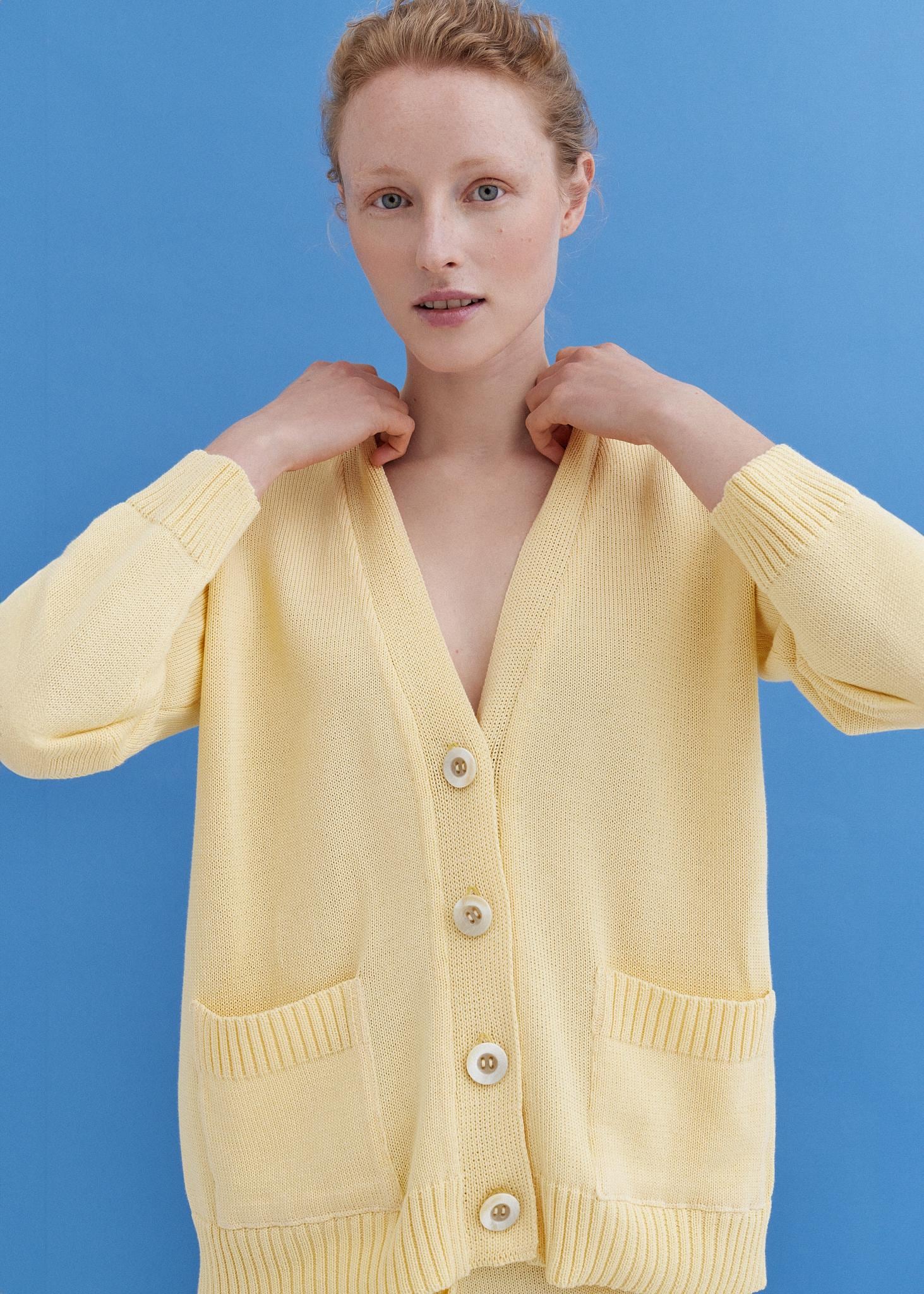 Handmade Knit Cotton Cardigan Oversized Pockets, Buttoned Jacket