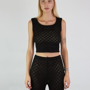 Knit merino wool top in tank, Merino wool crop top shirts for women, Hand knitted cropped tank top in lacy pointelle, Lace merino crop top
