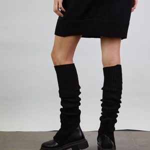 Black knitted leg warmers, Merino wool leg warmers, Knit boot socks, Knit wool leg warmers, Knit boot cuffs image 2
