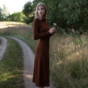 Mini Knitted Merino Wool A Line Dress In Chocolate main image 0