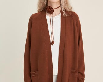 Handmade Merino Wool Cardigan: Oversized Knit Coat with Pockets