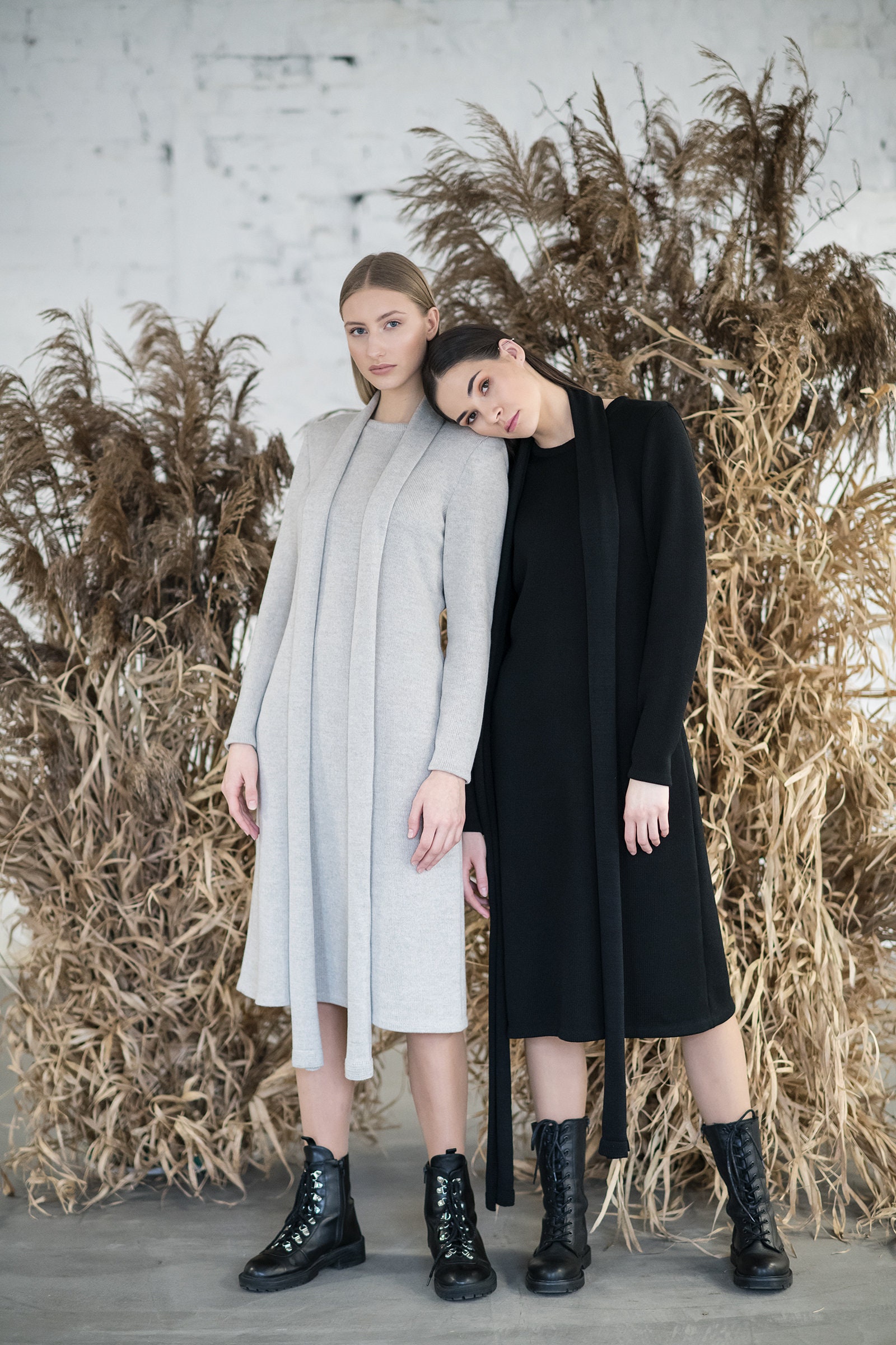 Knit Long Wool Dress Black A Line Tunic 