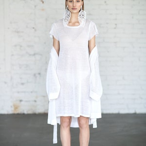 Knit linen wrap dress for women, Knit linen tunic dress, Linen A line dress, Knitted linen summer dress, Linen tunic image 7