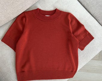 Handmade Merino Wool Knit Top: Short Sleeve Blouse, Ethical Knitwear