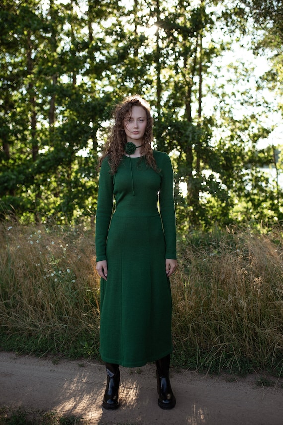 forest green knit dress Forest Green Ribbed Knit Fitted Dress  PinkBlush