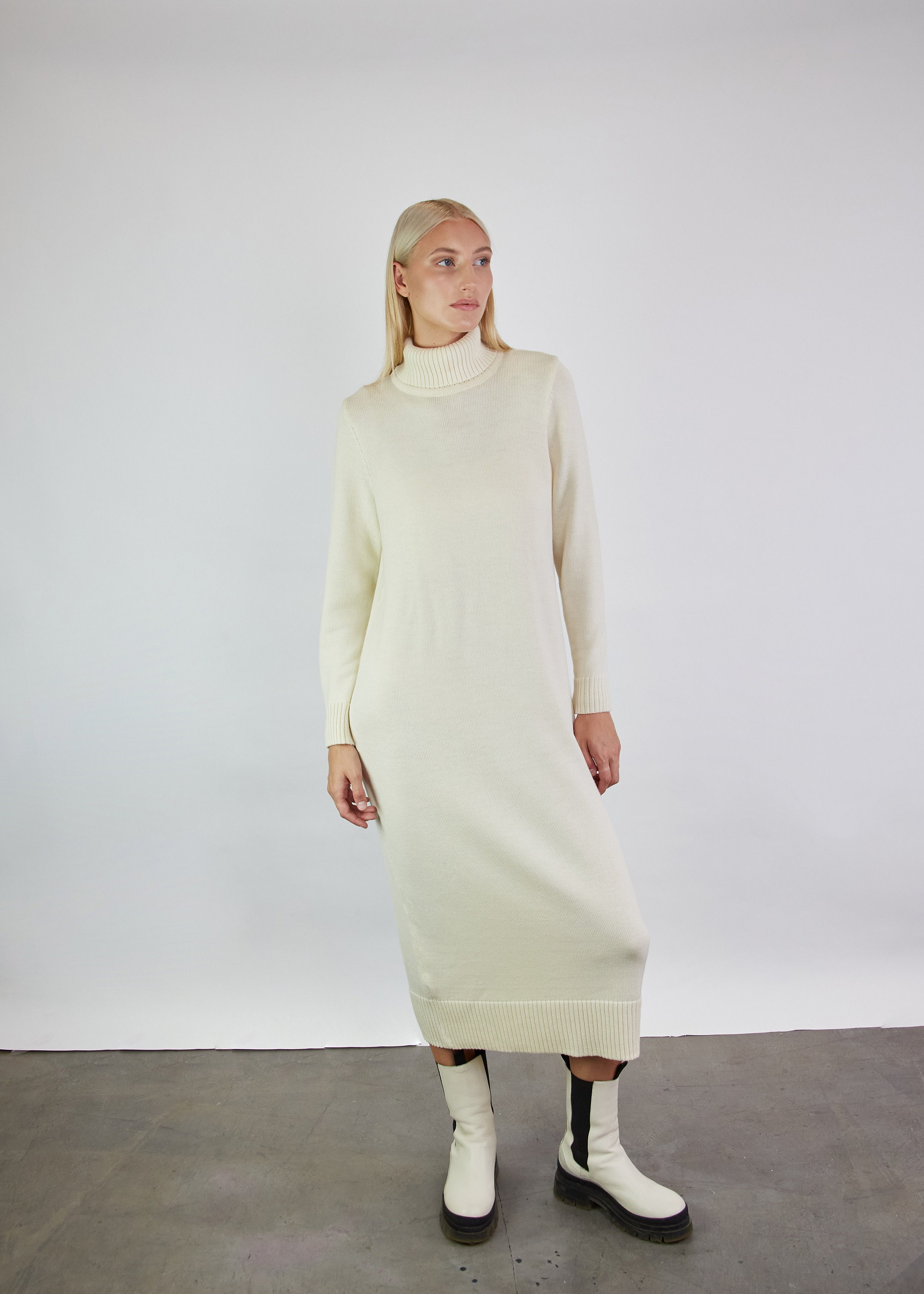 White roll hotsell neck dress