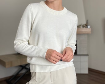 Plain merino wool sweater for women, Crew neck pullover, Minimalist merino wool jumper for women, Fall and winter outfit ideas