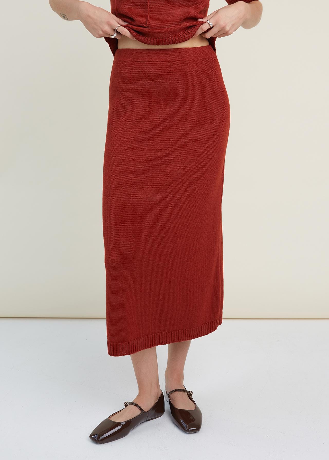 Minimalist Merino Wool Knit Skirt Flared A-Line Midi