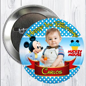 Personalisierte Baby Mickey Mouse Geburtstag Knopf, benutzerdefinierte Mickey Mouse Geburtstag Knopf, Disney Pin, meinem ersten Geburtstag