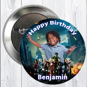 Custom Avengers Birthday Buttons, Avengers Party pins, Avengers Theme Party