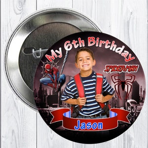 Benutzerdefinierte Spiderman Geburtstag Knopf Anstecknadel, Spiderman Spiegel, Geburtstag Spiegel