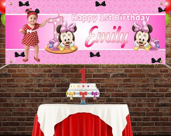 Custom Minnie Mouse Birthday Vinyl Banner, Minnie Mouse Party,