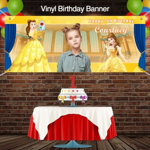 Custom Beauty and the Beast Birthday Banner, Disney Vinyl Banner, Princess Birthday Banner
