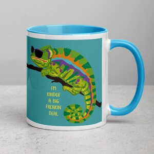 Chameleon Mug with Color Inside - I&#39;m kindof a big Freakin&#39; Deal, cute animal mug, gift for reptile lover, Gift for Chameleon fans