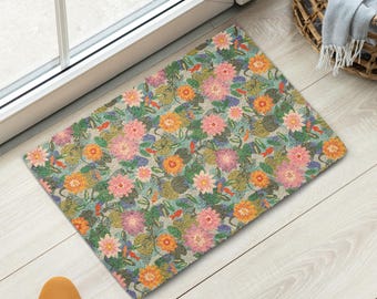 LilyPad Pond Coir deurmat voor buiten woondecoratie, voordeurmat bedrukte bloemen en visvijver