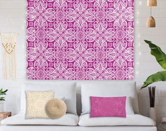 Magenta pink boho Moroccan tile pattern indoor Wall Tapestry for dorm, home decor, or gift