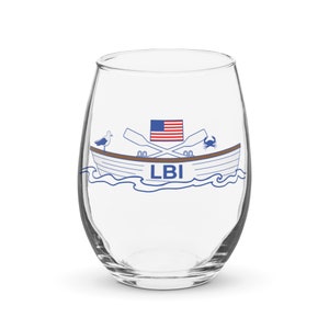 LBI NJ Stemless wine glass with beach patrol boat design
