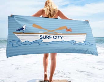 Surf City LBI NJ-strandlaken met reddingsbootontwerp voor badmeester