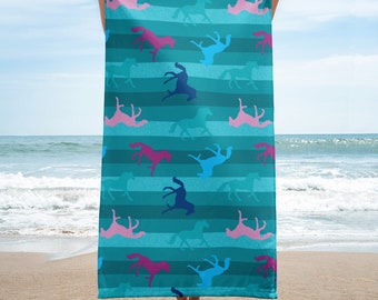 Riding Towel, Beach towel for horseback riders, Cute Horse lovers gift, Horse beach towel, Towel for beach or pool with horses design
