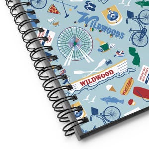 Wildwood NJ Spiral notebook with Wildwoods vacation icons beach theme gift, guest book