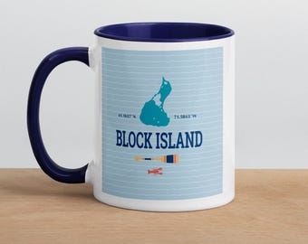 Block Island, RI Mug with Color Handle and Inside