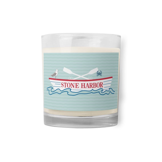 Stone Harbor NJ Glass Jar Soy Wax Candle With Stone Harbor Design