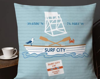 Surf-City LBI NJ 2-zijdig ontwerp Premium sierkussen
