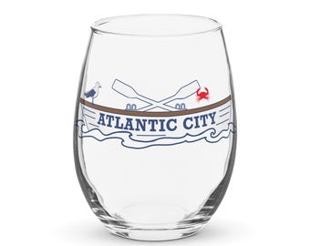 Atlantic City, NJ Stemless wijnglas, cadeau New Jersey