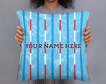 Swimming Throw Pillow, smooth soft accent pillow for dorm, home decor, or swimmer gift. Personallization available